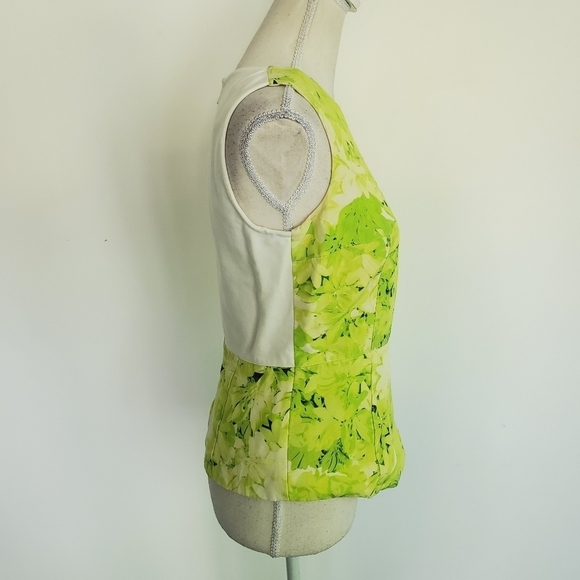 Tibi Neon Green Leaf Peplum Zip Top - Picture 8 of 10